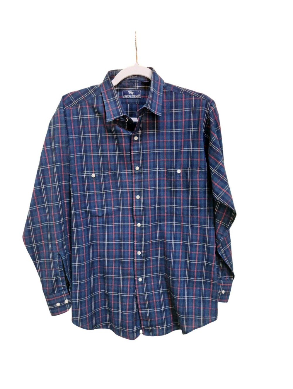 Vintage Steeplechase Lightweight Navy Plaid Long-Sleeve Button-Down Shirt Size M